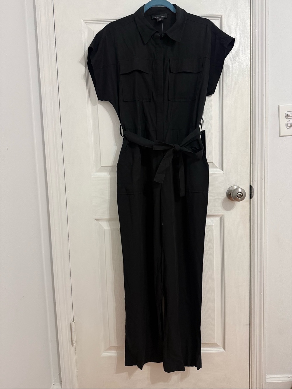 NWT- Tahari Black Utility Linen Jumpsuit with Tie Waist